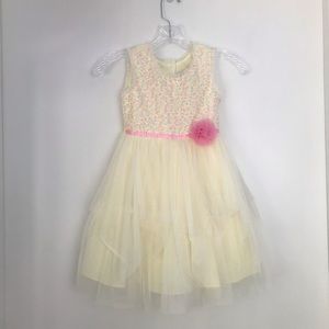 Jona Michelle Girl's Dress Easter Mesh Overlay Sequence Light Yellow Size 5